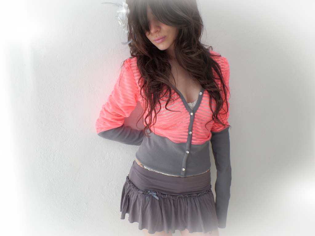 Stripped Mesh Neon Cardigan